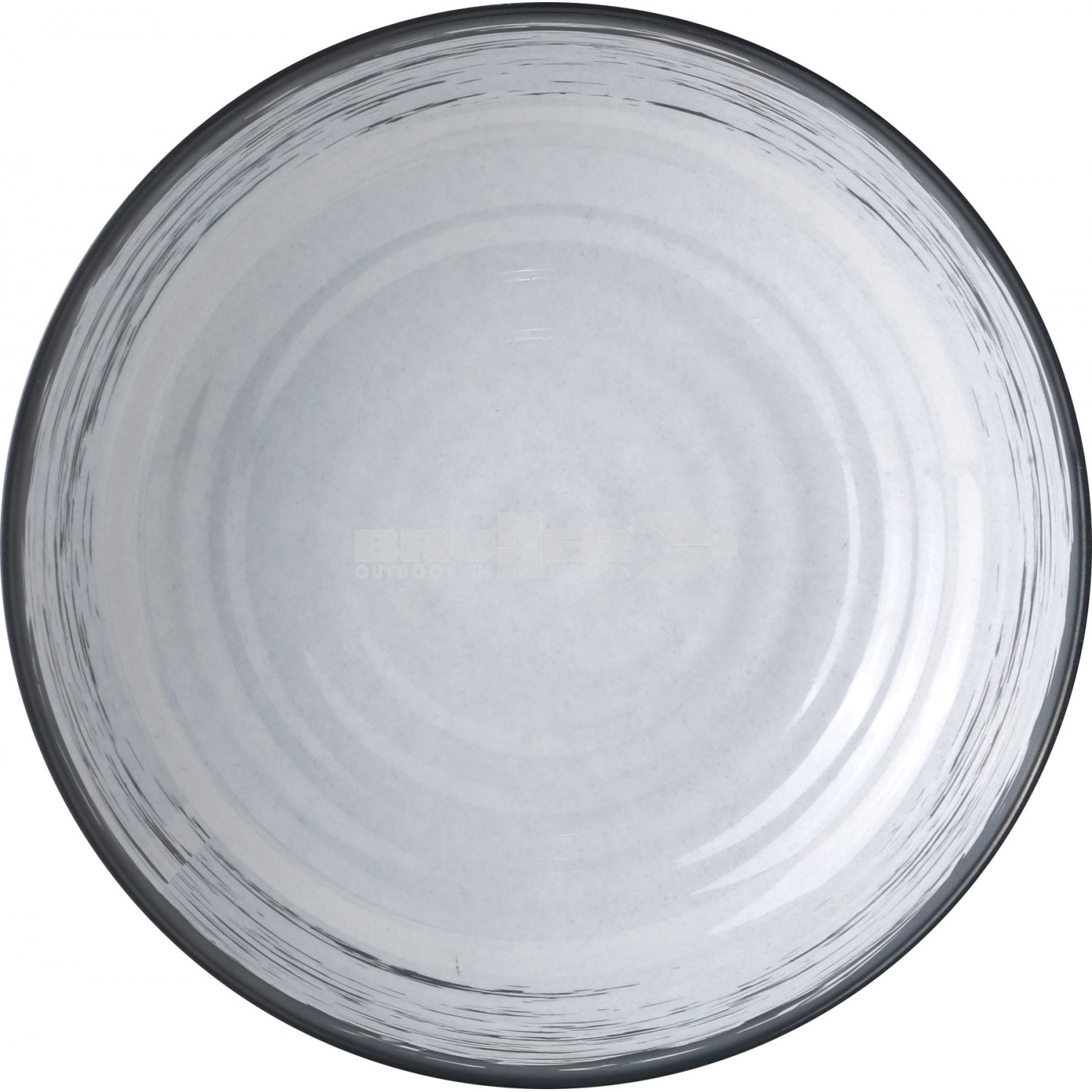 Round gray plate with a textured surface on a white background