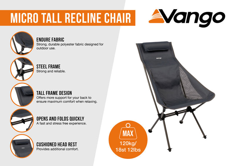VANGO MICRO TALL RECLINE COMPACT CHAIR INDIA INK