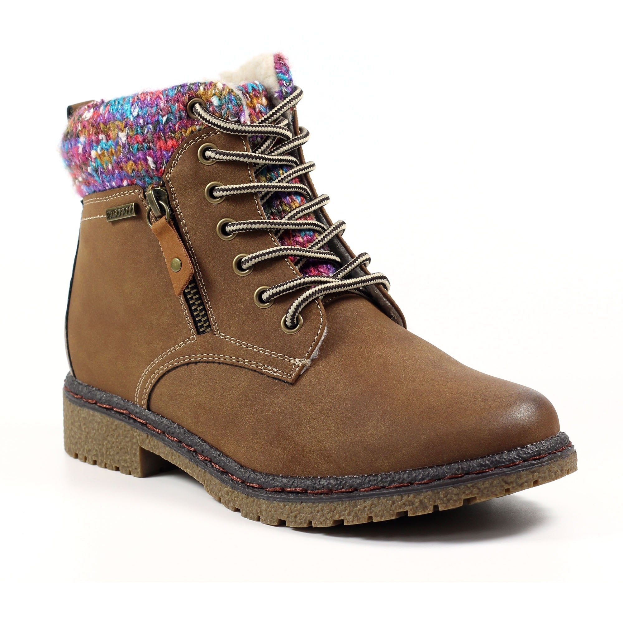 Jalapeno Women's Waterproof Ankle Boots - Grey Faux Leather With Knit Panel