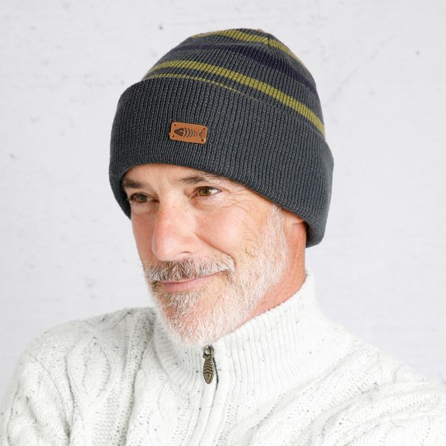 Weird Fish Gilmer Recycled Reversible Stripe Beanie Dark Grey