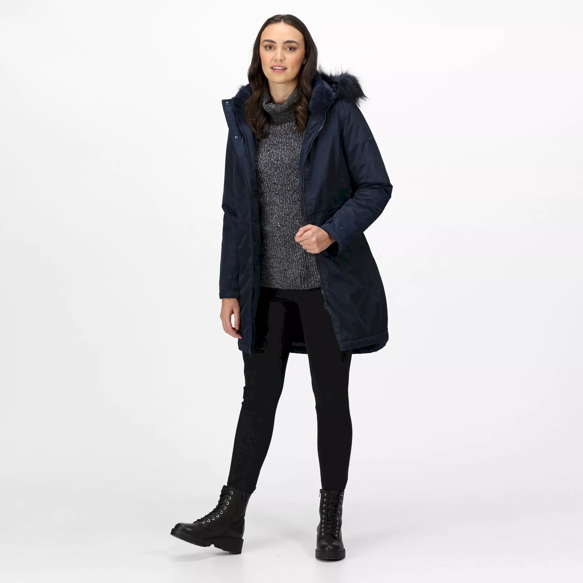 Regatta Ladies Lyanna Fur Trim Waterproof Parka Jacket Navy