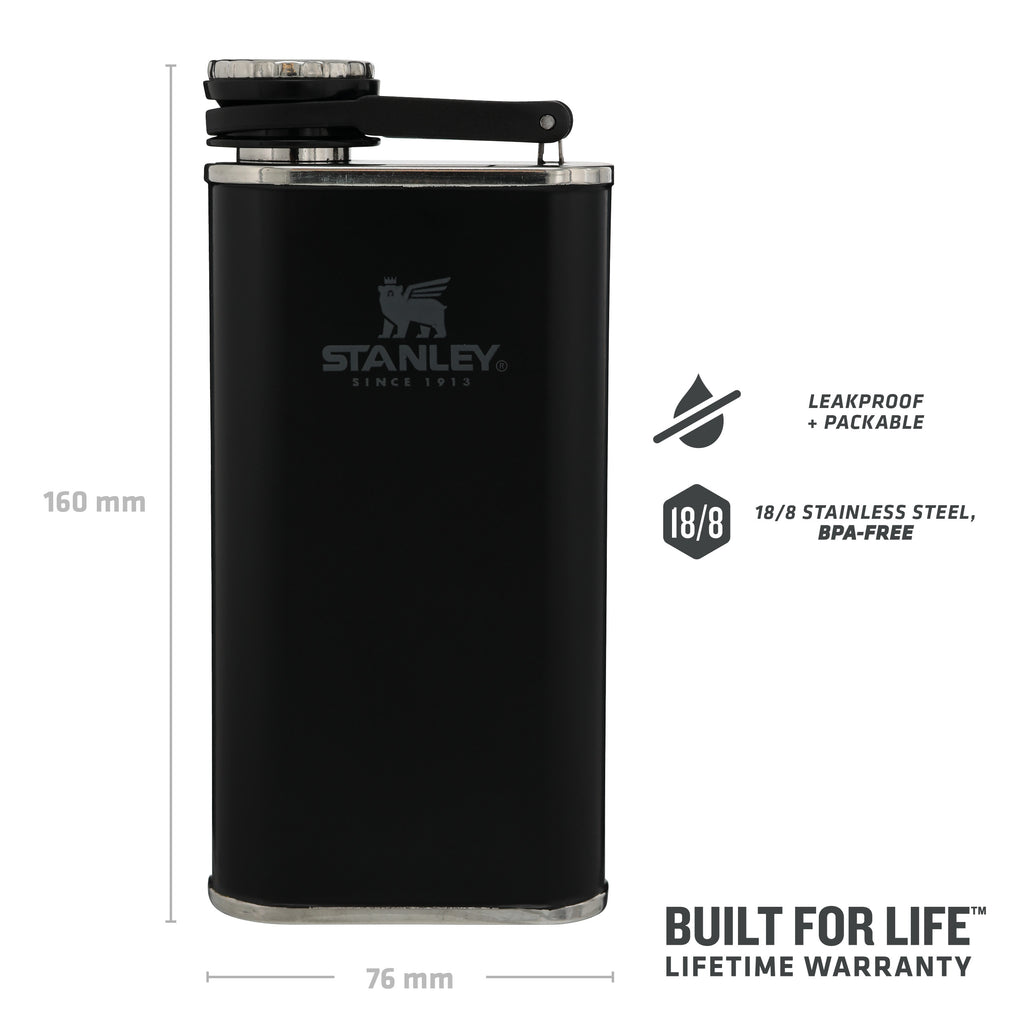 stanley easy fill wide mouth hip flask 0.23l matte black pebble