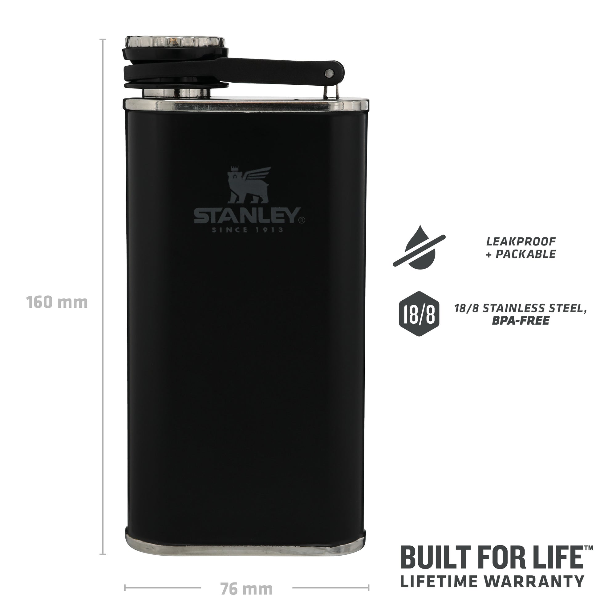 stanley easy fill wide mouth hip flask 0.23l matte black pebble