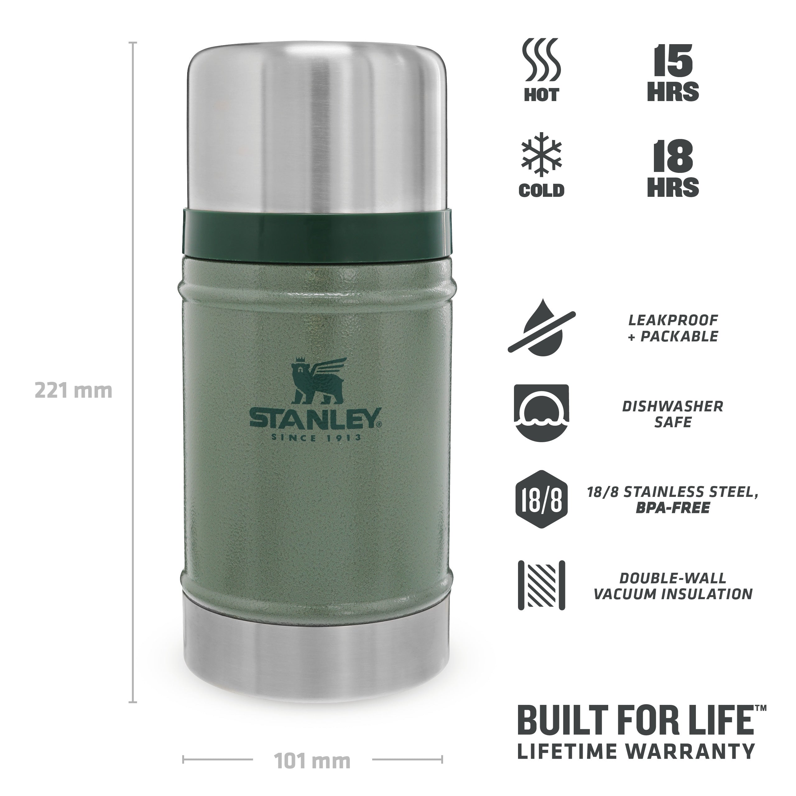 stanley legendary insulated food jar 0.7l hammertone green