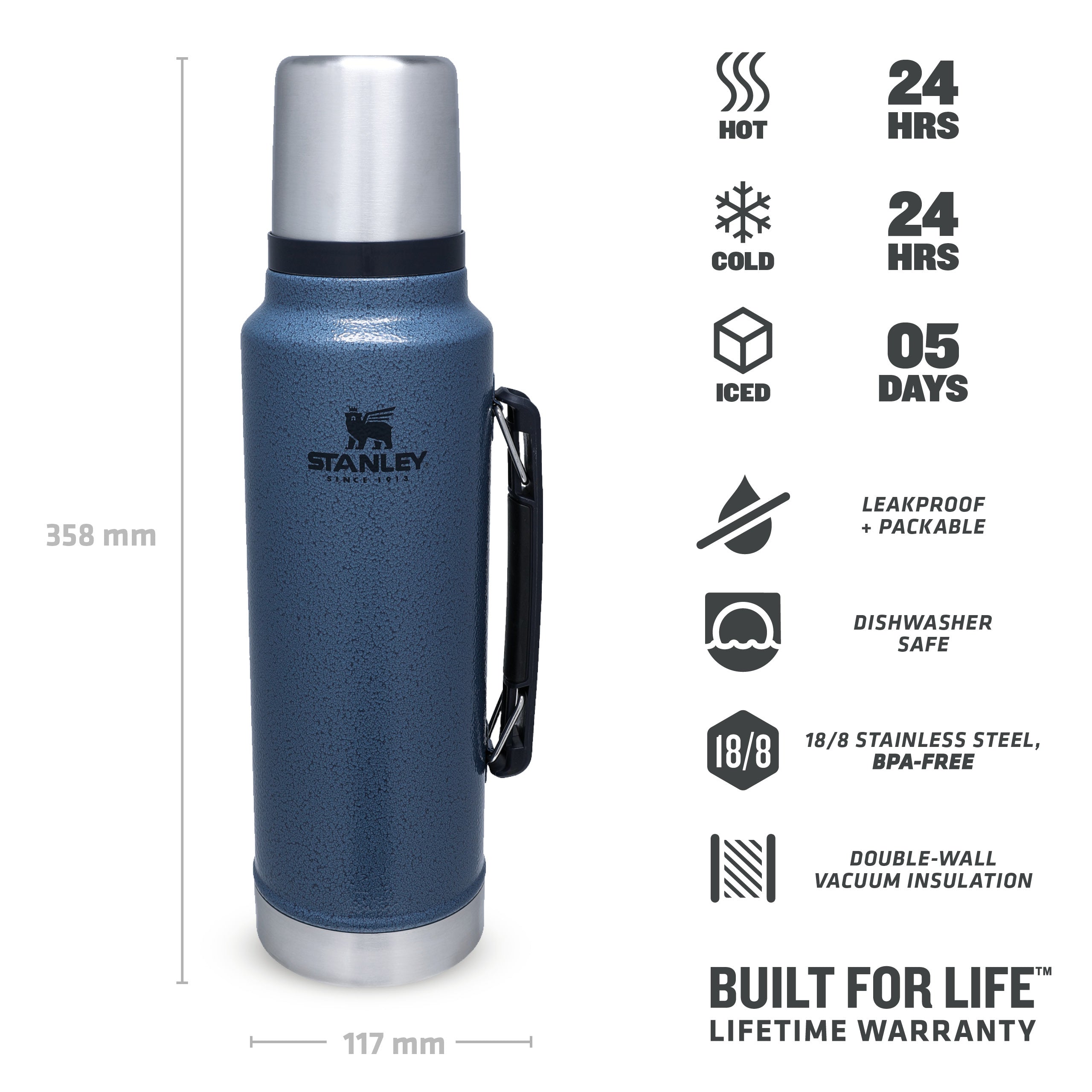 Stanley Flask Classic Vacuum Bottle 1L Hammertone Lake