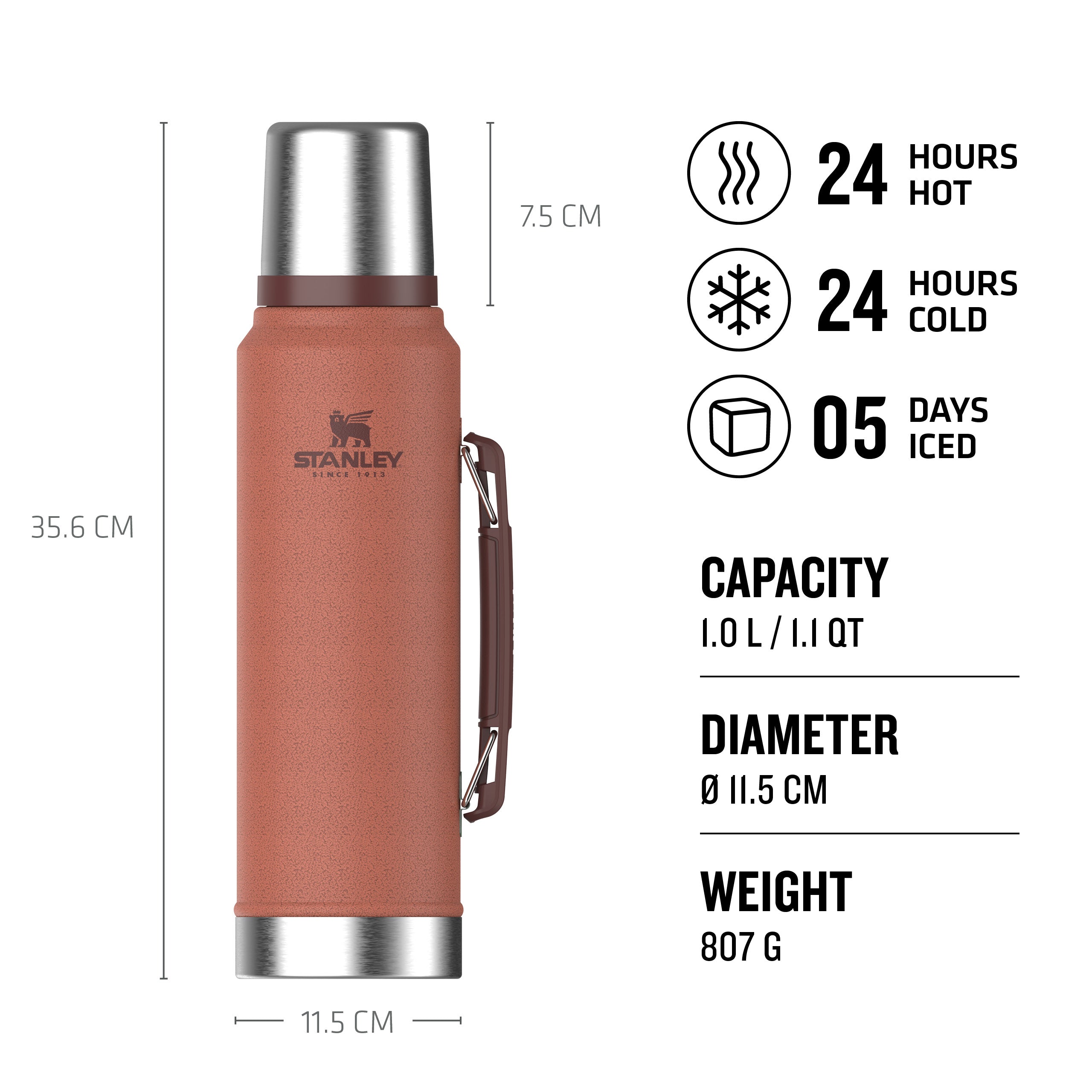 Stanley Legendary Flask Classic Vacuum Bottle 1L Hammertone Clay