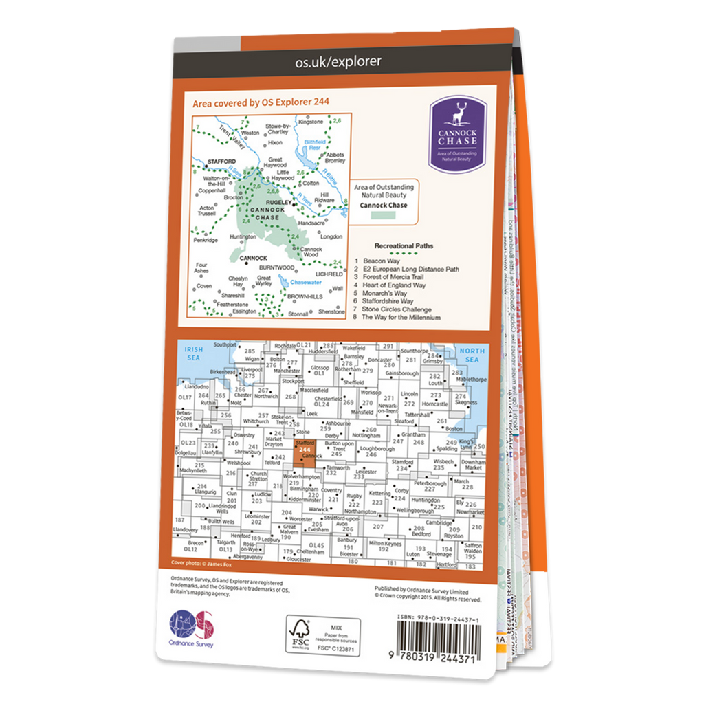 Ordnance Survey Explorer 244 Map Cannock Chase & Chasewater