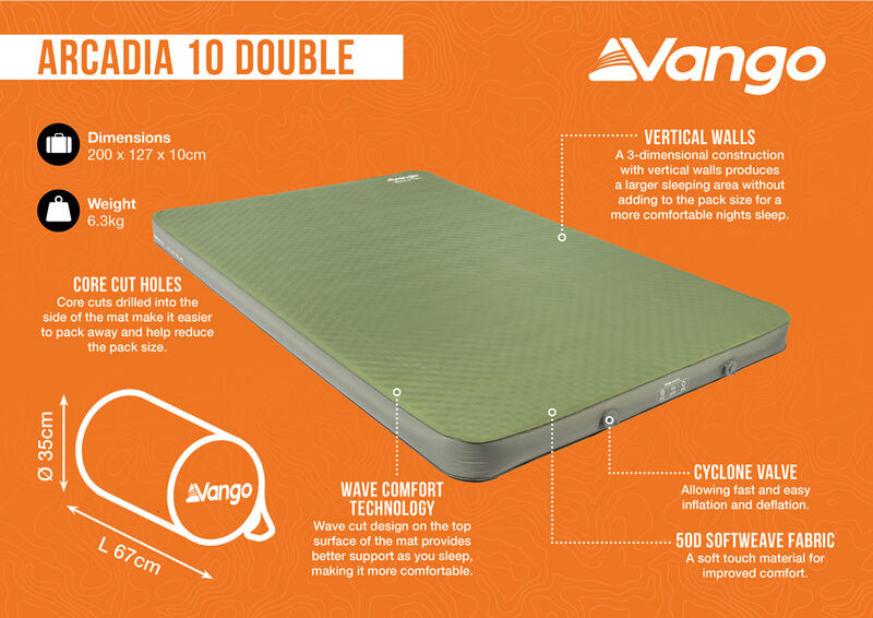 vango arcadia 10 cm double self inflating sleep mattress 