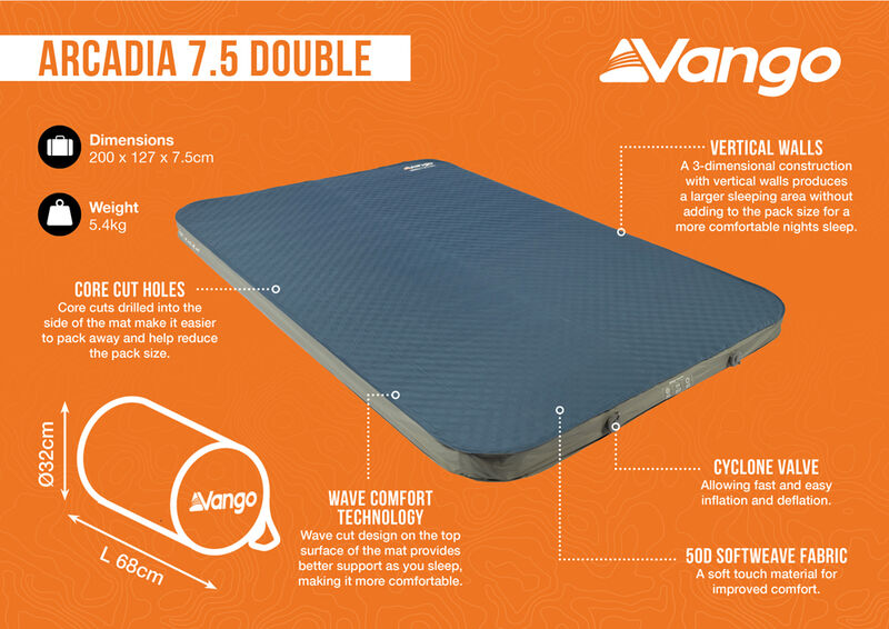 vango arcadia 7.5 cm double self inflating sleep mattress