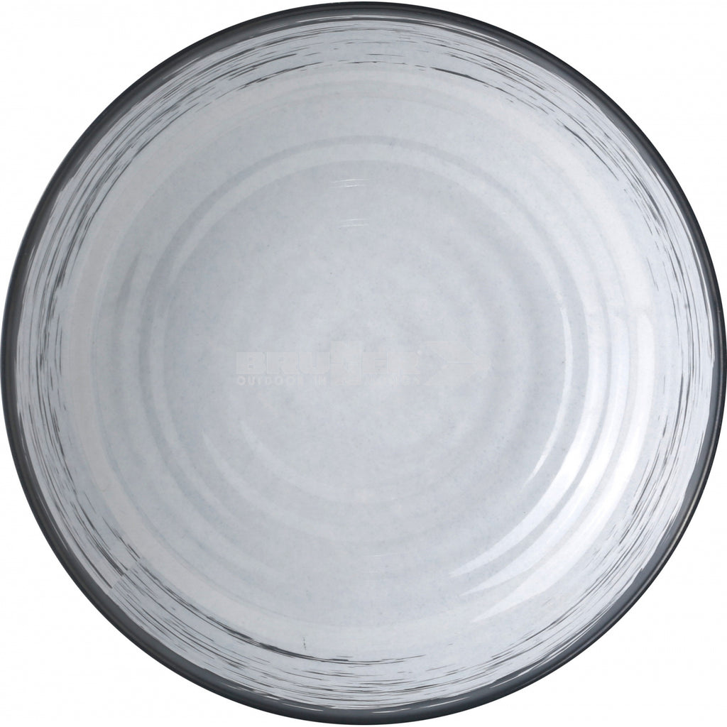 Round gray plate with a textured surface on a white background