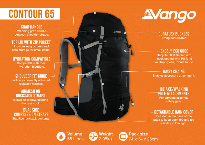 vango contour 65 litre rucksack black