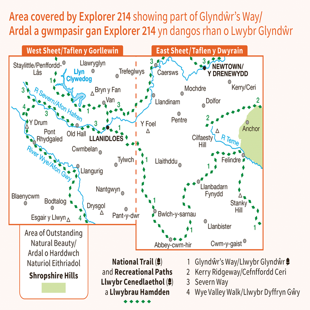Ordnance Survey Explorer 214 Map Llanidloes & Newtown