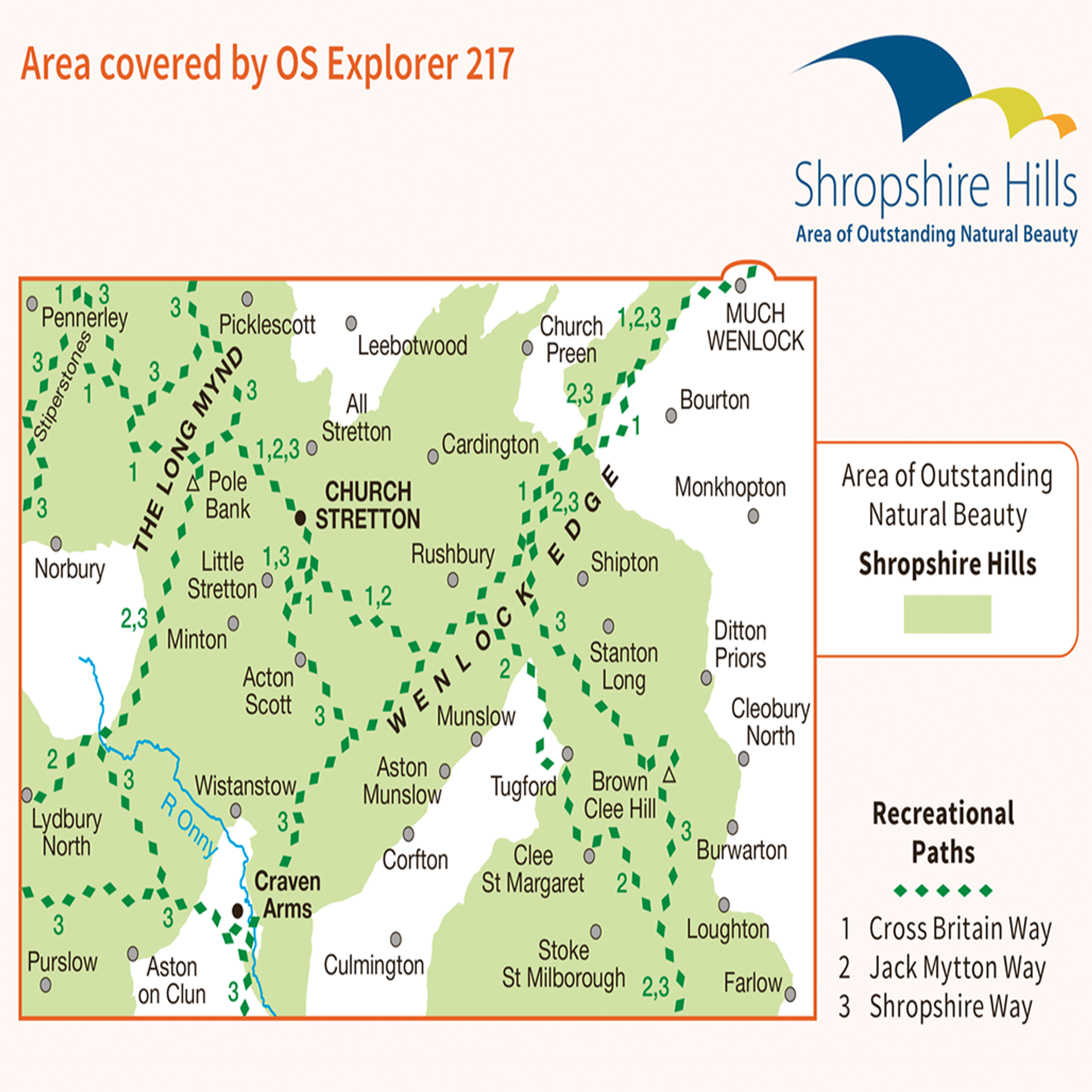 Ordnance Survey Explorer 217 Map The Long Mynd & Wenlock Edge