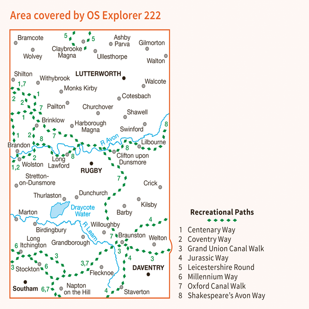 Ordnance Survey Explorer 222 Map Rugby & Daventry