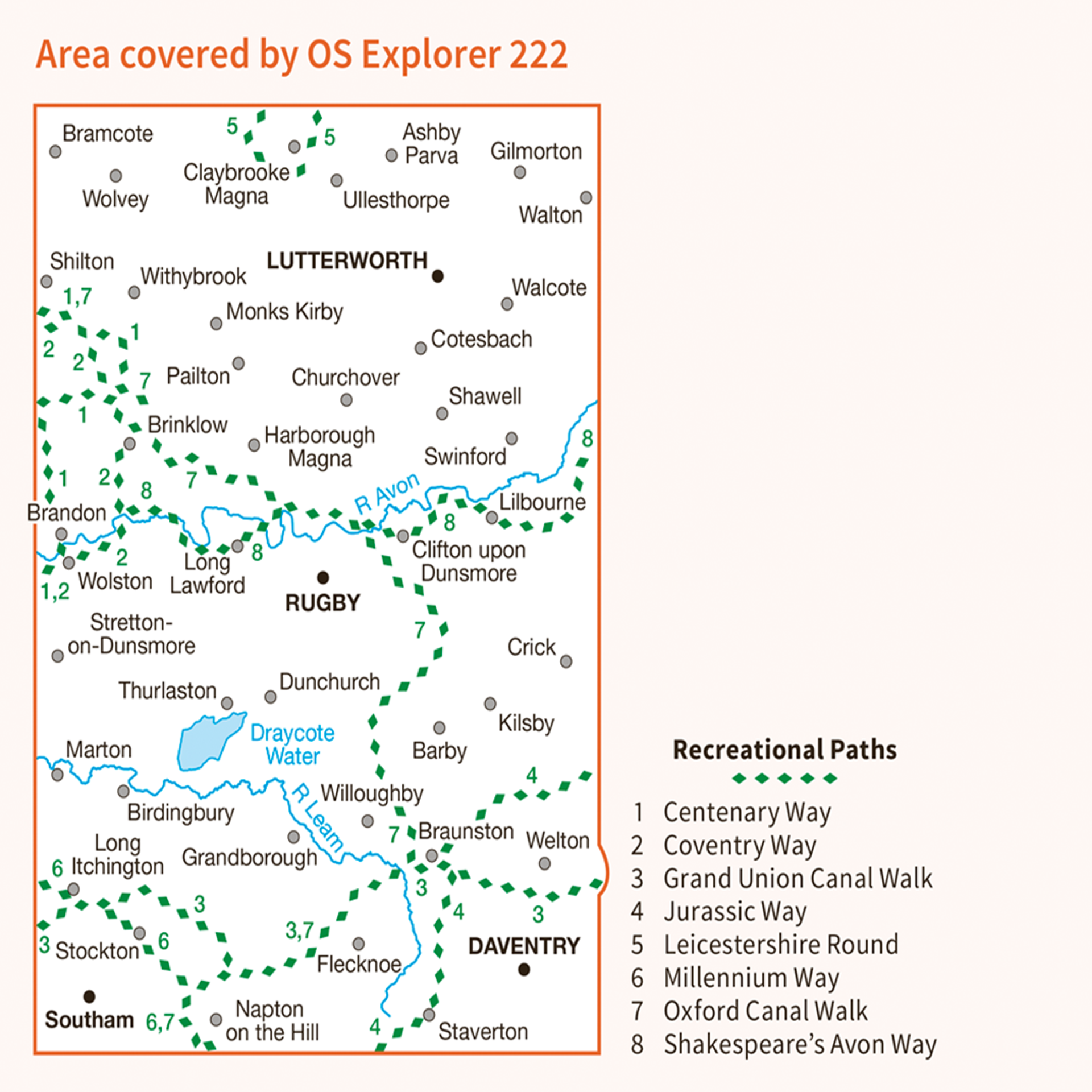 Ordnance Survey Explorer 222 Map Rugby & Daventry