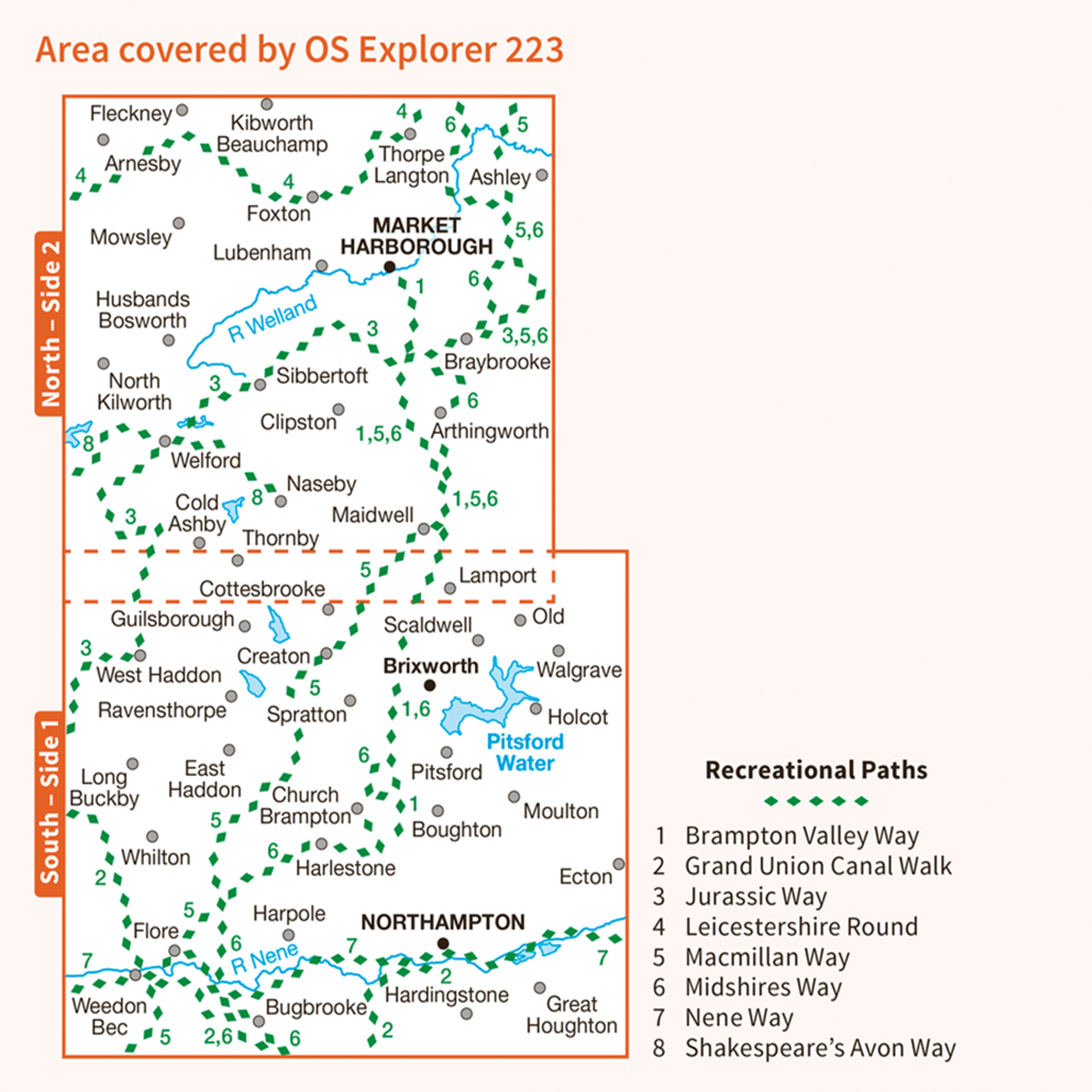 Ordnance Survey Explorer 223 Map Northampton & Market Harborough