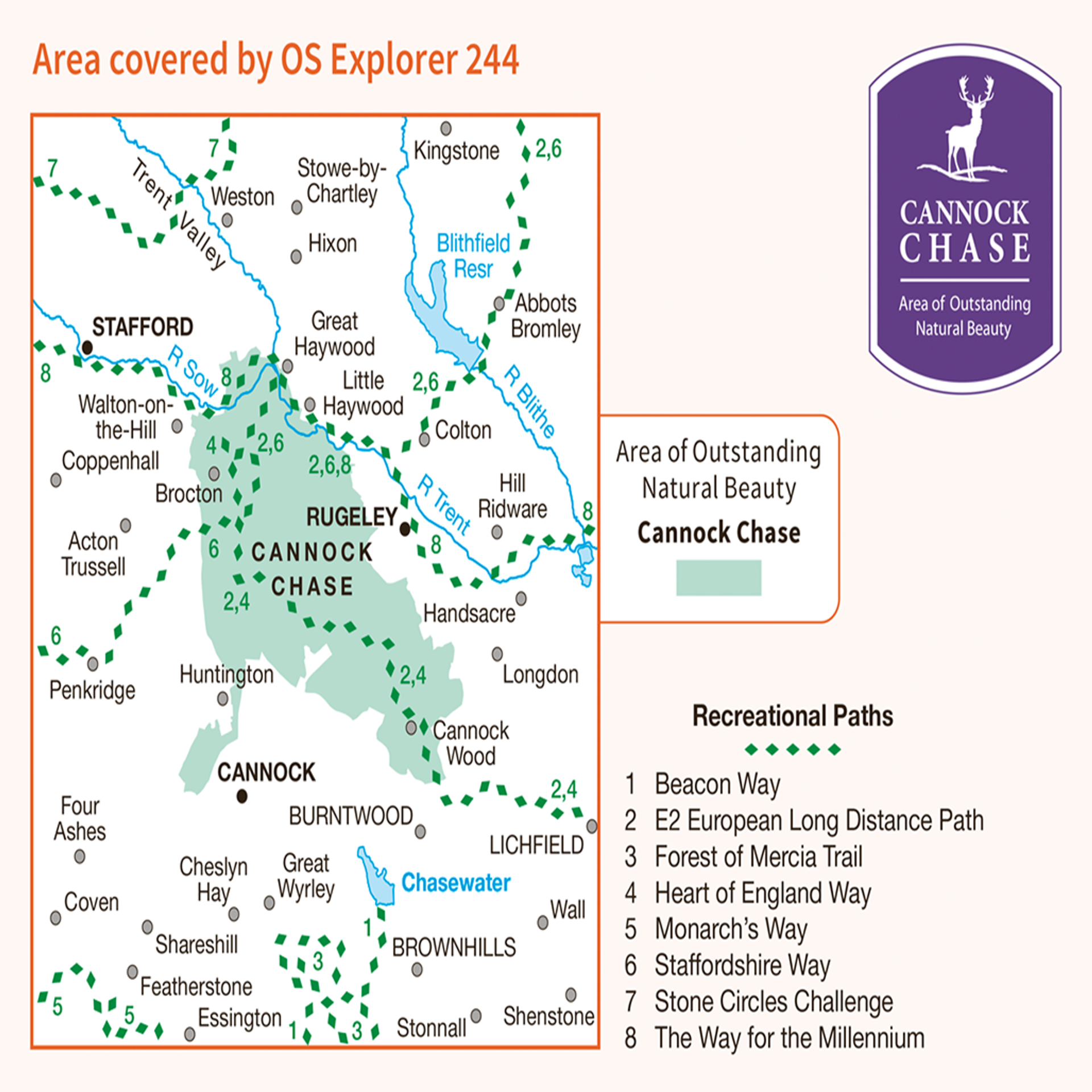 Ordnance Survey Explorer 244 Map Cannock Chase & Chasewater