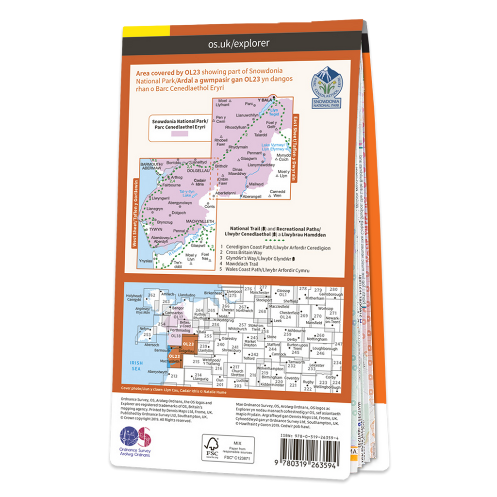 Ordnance Survey Explorer OL23 Map Cadair Idris &  Llyn Tegid (Bala Lake)