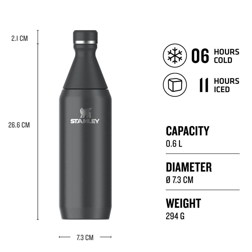 stanley all day slim water bottle stainless steel 0.6 litre black