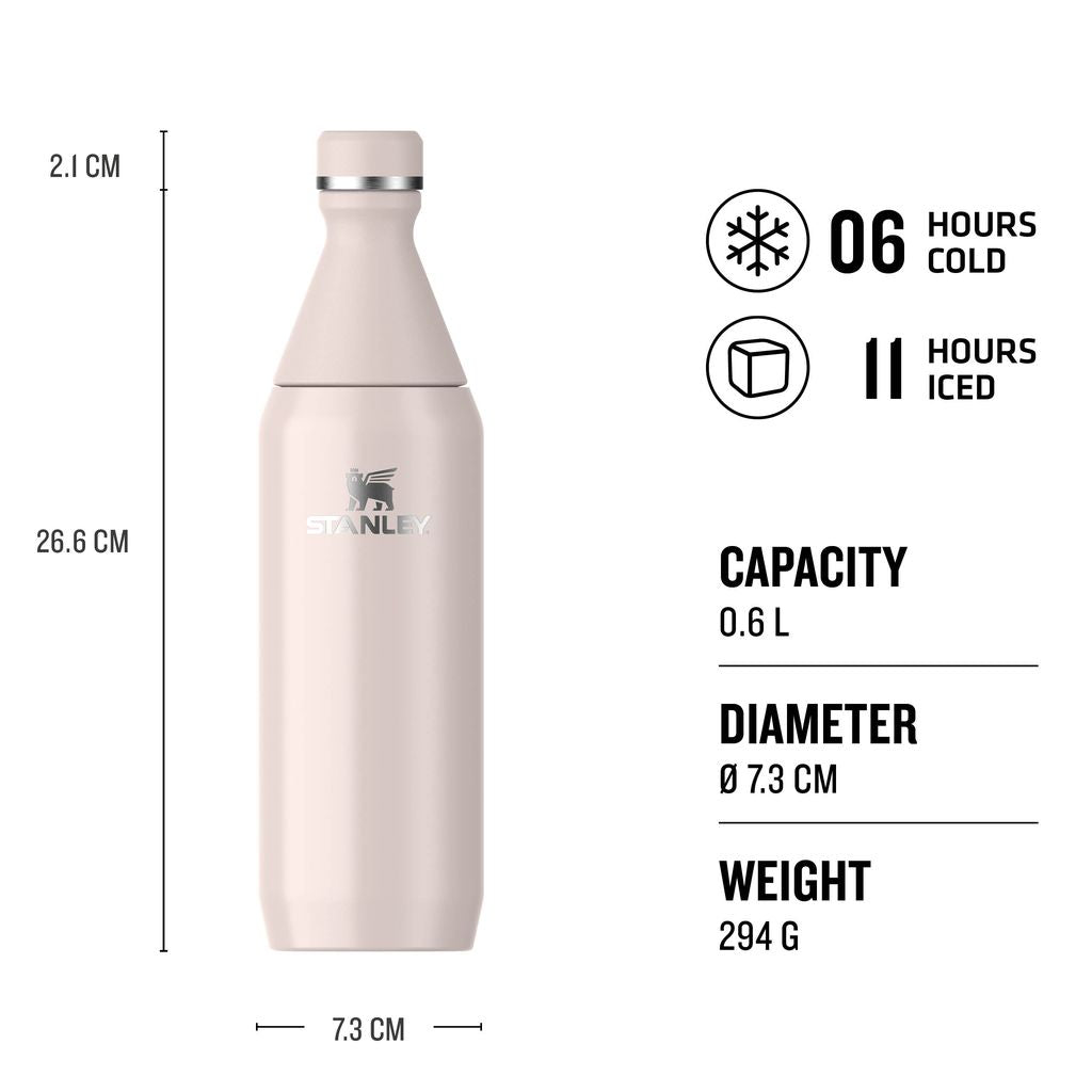 stanley all day stainless steel water bottle 0.6 litre rose quartz