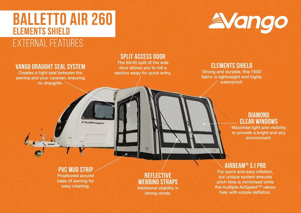 Vango Balletto Air 260 Elements Shield Caravan Porch Awning