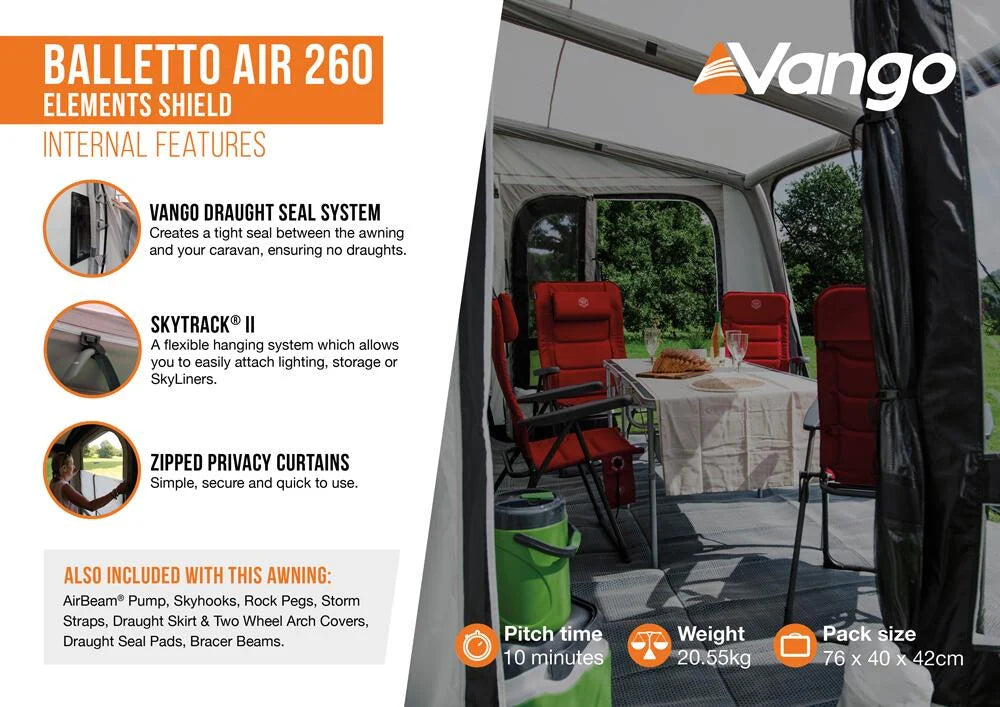 Vango Balletto Air 260 Elements Shield Caravan Porch Awning