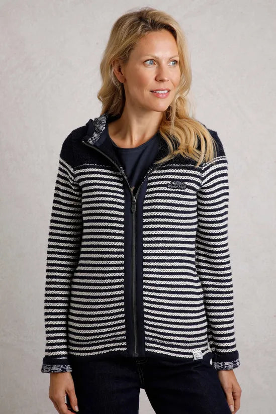 Weird Fish Bianca Full Zip Stripe Eco Macaroni Hoodie Navy