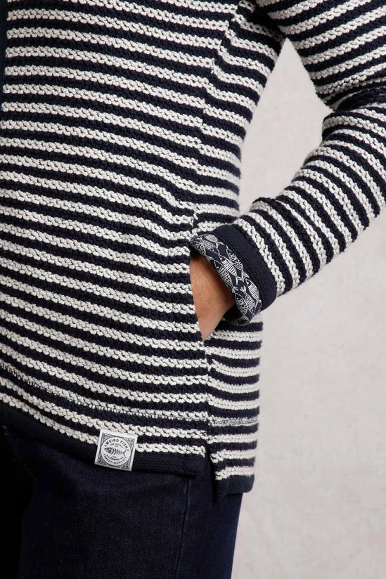 Weird Fish Bianca Full Zip Stripe Eco Macaroni Hoodie Navy