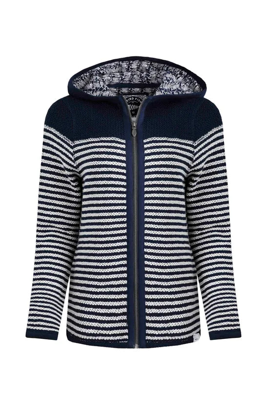 Weird Fish Bianca Full Zip Stripe Eco Macaroni Hoodie Navy