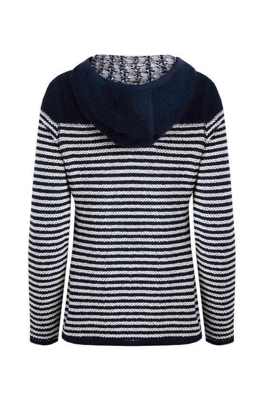 Weird Fish Bianca Full Zip Stripe Eco Macaroni Hoodie Navy