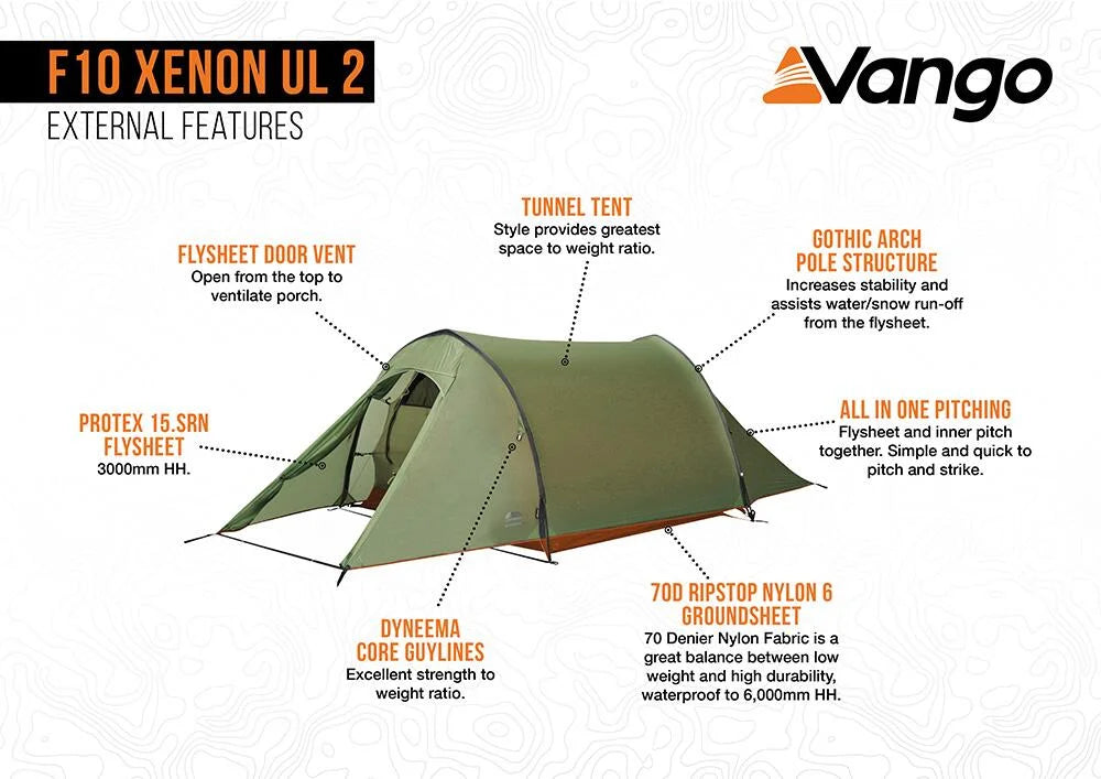 VANGO F10 xenon UL2 lightweight backpacking tent alloy poles