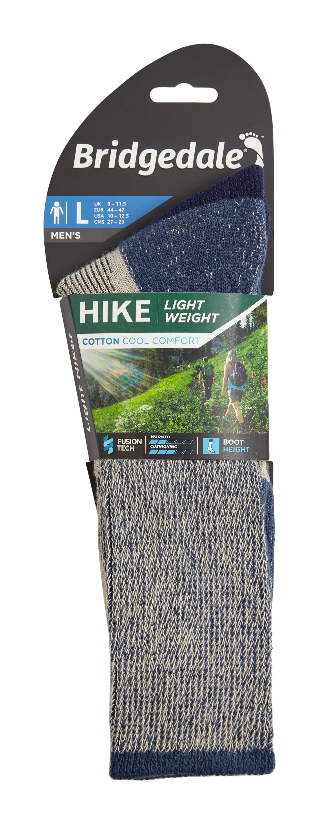Bridgedale Hike Cotton Cool Comfort Lightweight Walking Socks Size 12+ Indigo
