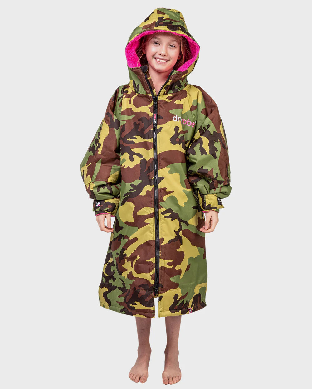 dryrobe advance kids long sleeve camo pink