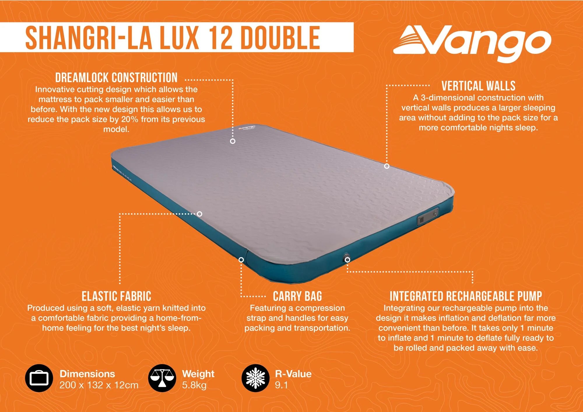 Vango Shangri La LUX 12cm Double Self Inflating Mattress