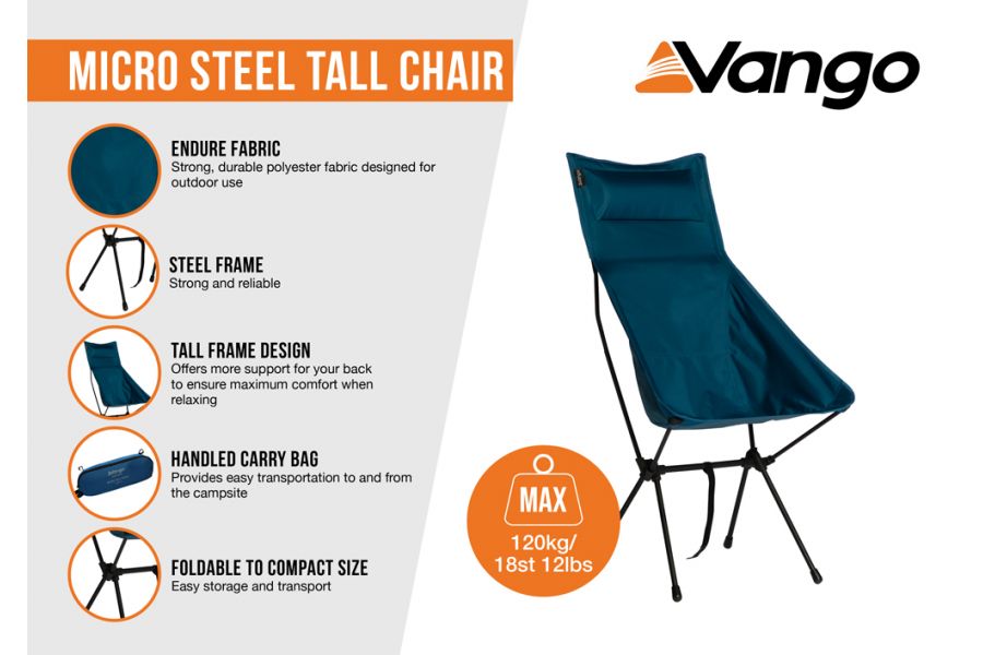 vanog micro steel tall camping chair mykonos blue