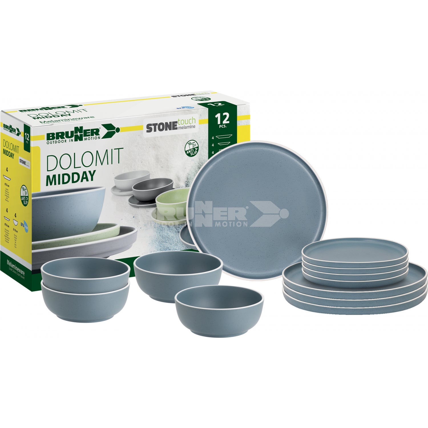 Brunner Dolomit Blue Midday 12 piece Melamine Dinner Set