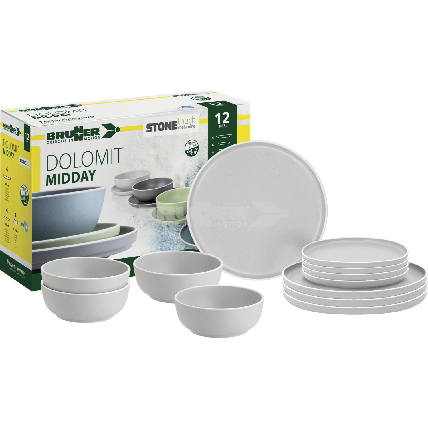 Brunner Dolomit White Midday 12 Piece Melamine Dinner Set