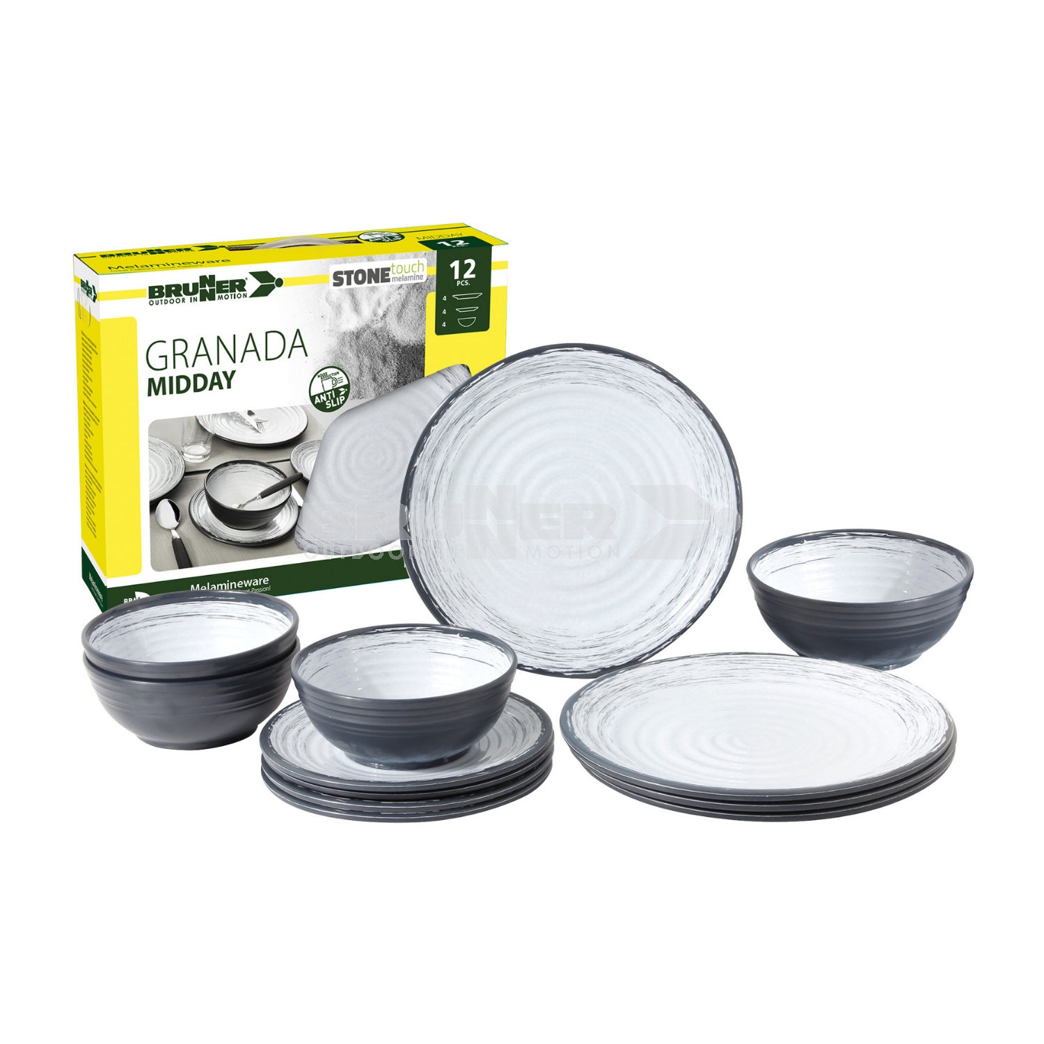 brunner granada midday 12 piece melamine dinner set