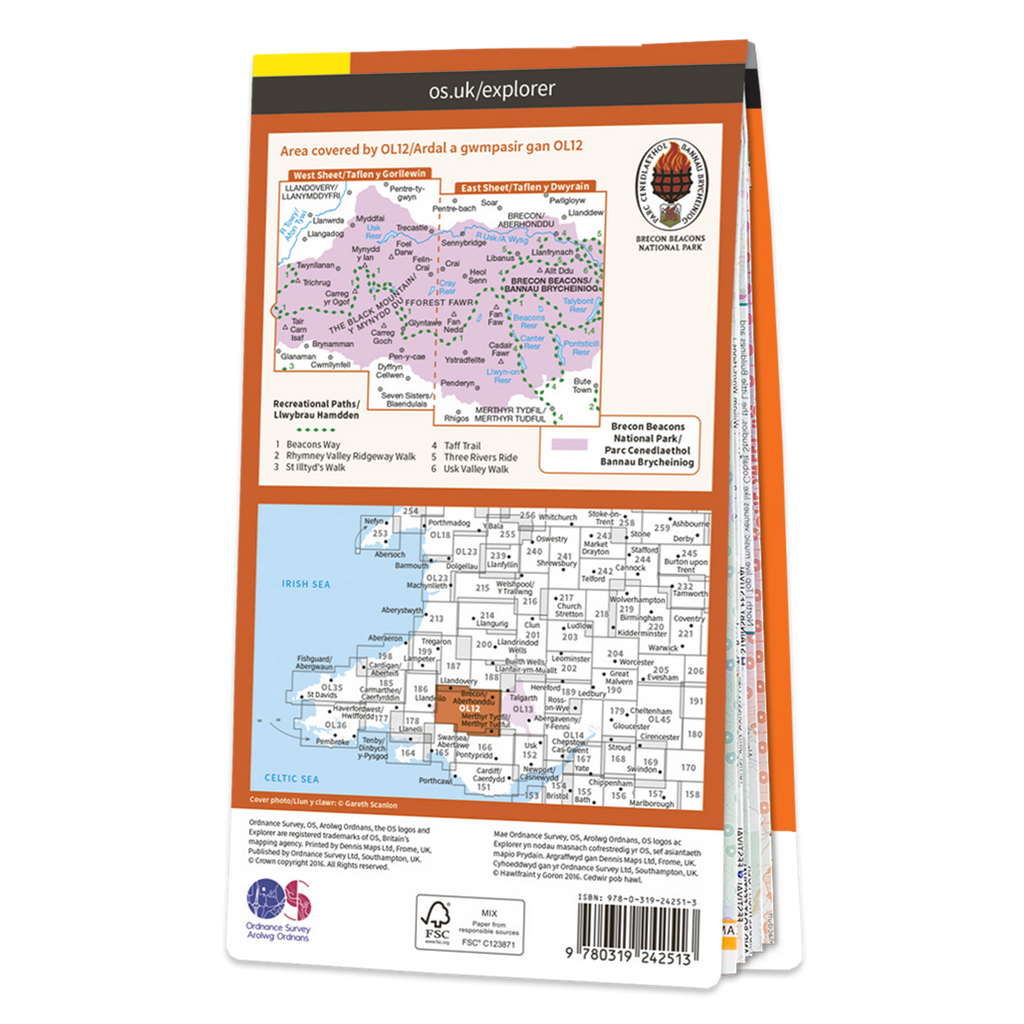Ordnance Survey Explorer OL12 Map Brecon Beacons National Park Western Area