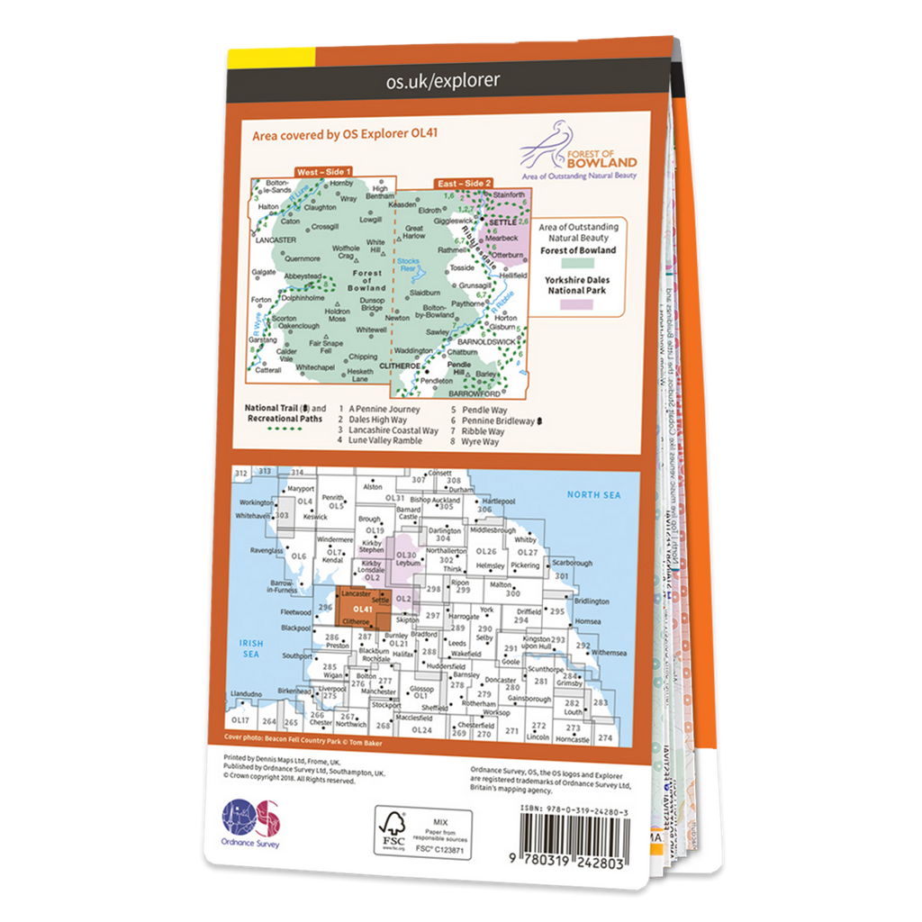 Ordnance Survey Explorer OL41 Map Forest of Bowland & Ribblesdale