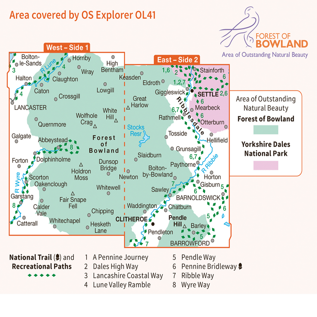 Ordnance Survey Explorer OL41 Map Forest of Bowland & Ribblesdale