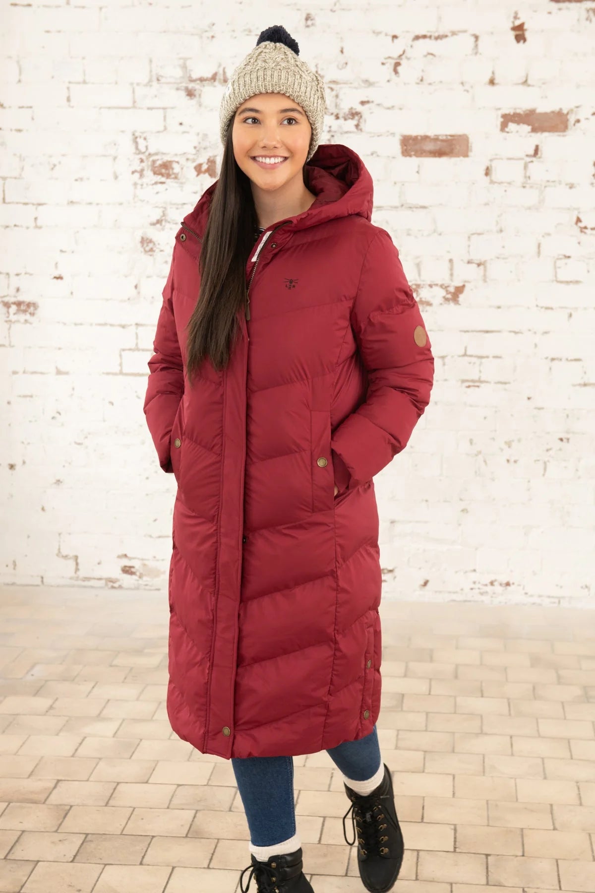 Long red padded sales coat