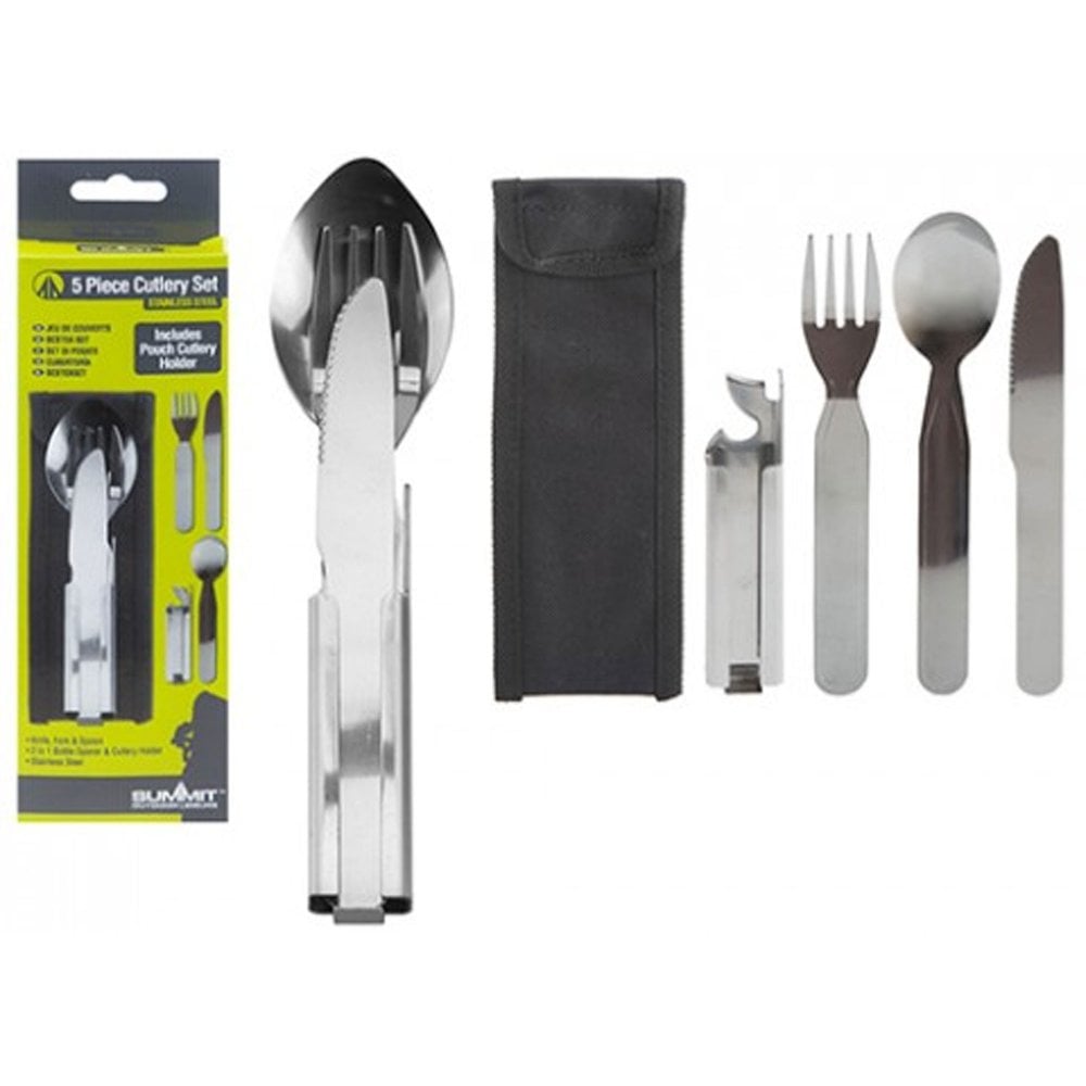 summit 5 piece compact stainless steel cutlery set and case