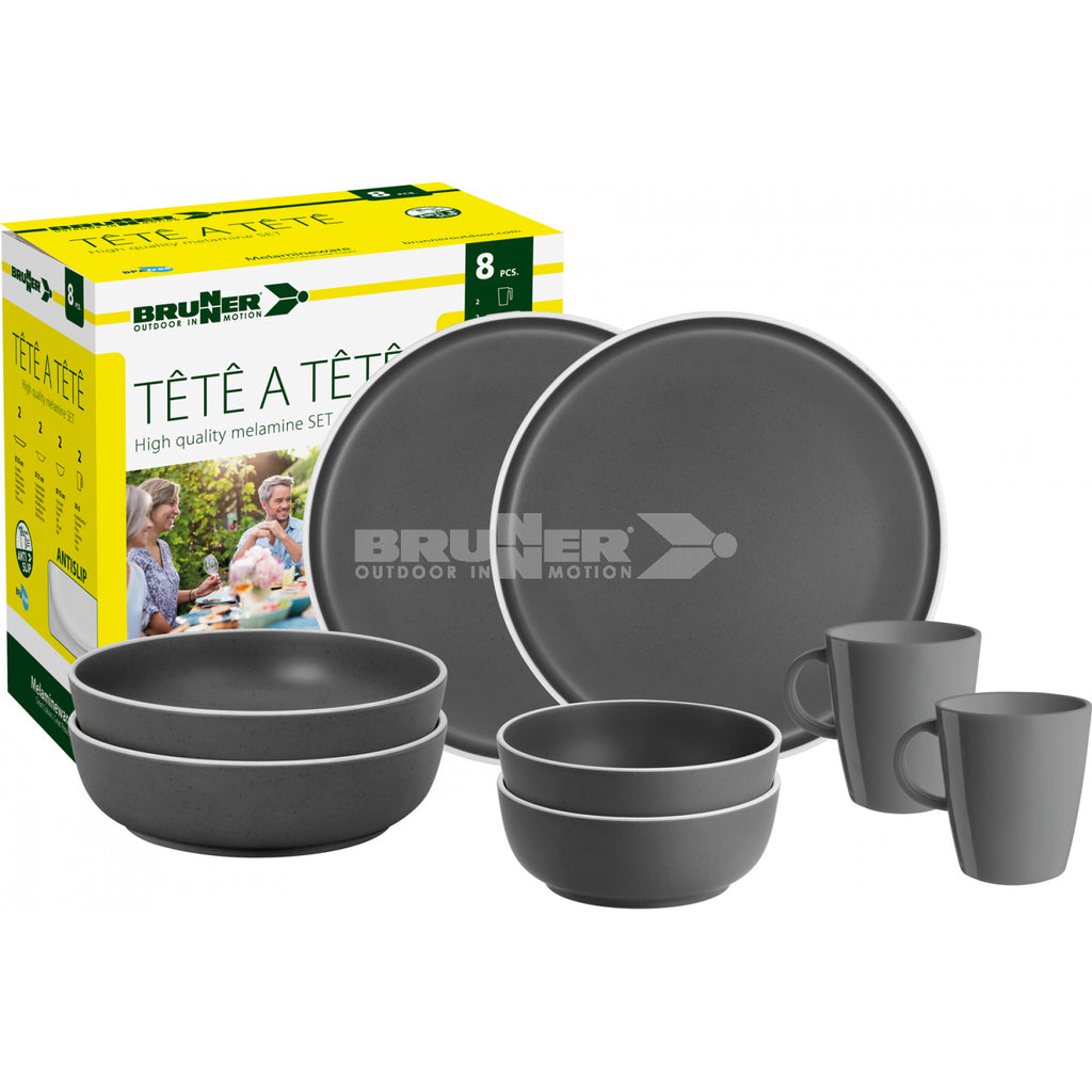 brunner tete a tete dolomit grey melamine dinner set anti slip