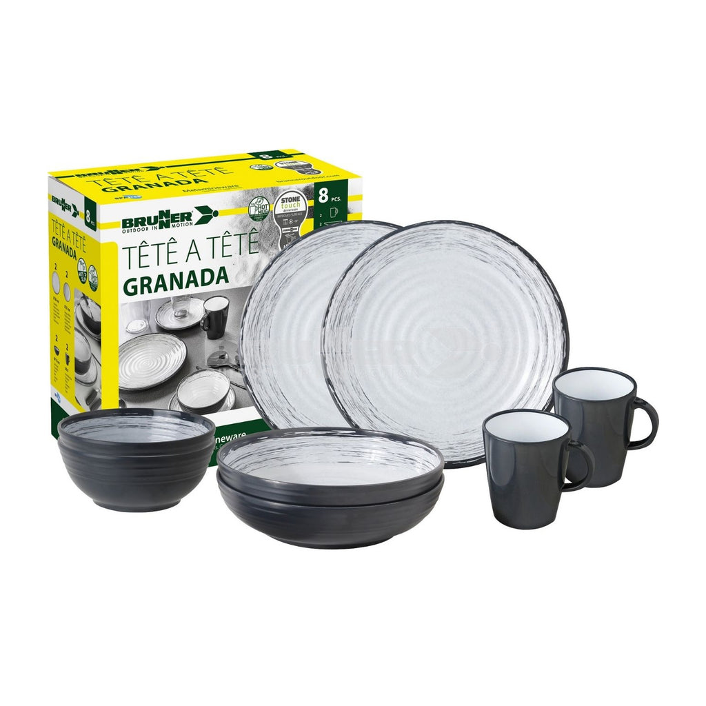 brunner tete a tete granada  8 piece melamine non slip dinner set