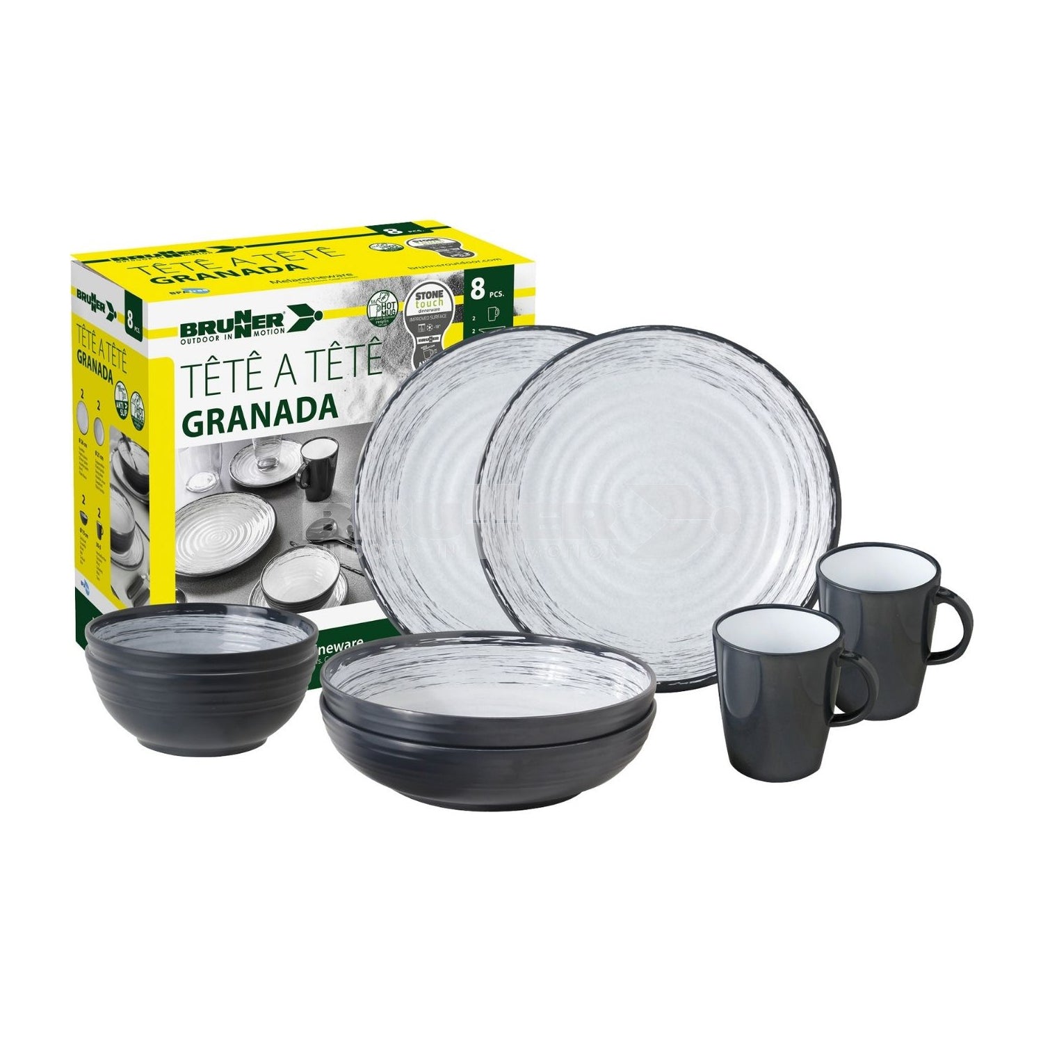brunner tete a tete granada  8 piece melamine non slip dinner set