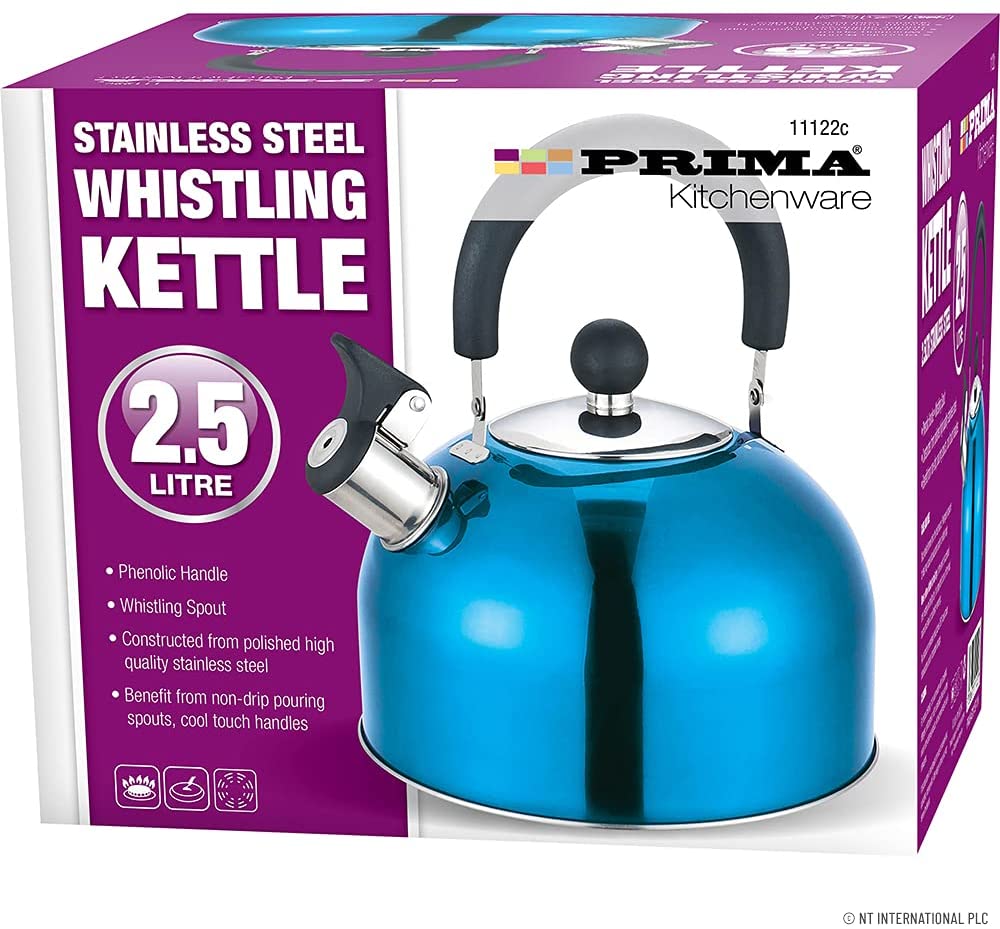 Prima 2.5 Litre Stainless Steel Whistling Kettle Light Blue