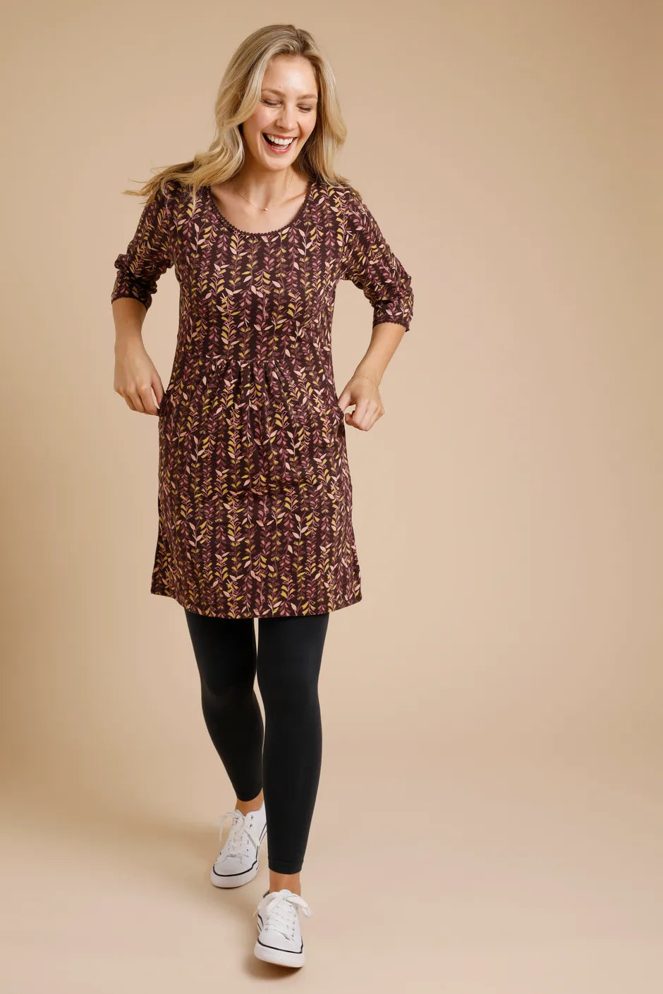 Weird Fish Ladies Ravina Organic Cotton Printed Jersey Tunic Coffee