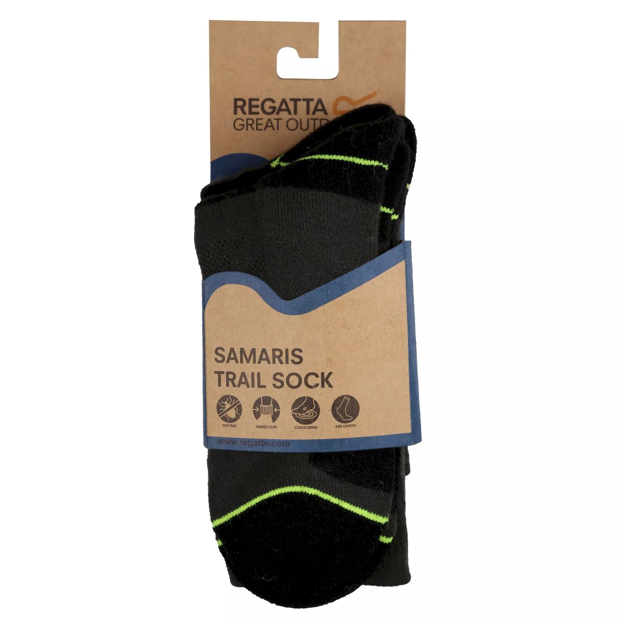 Regatta Men's Blister Protection II Socks | Black Electric Lime