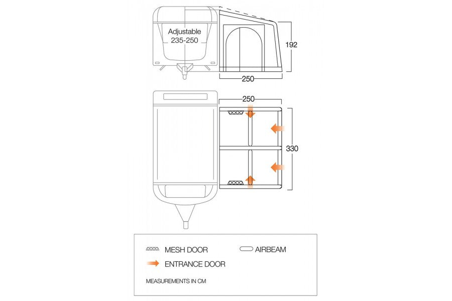 Vango Balletto Air 330 Elements Shield Caravan Porch Awning